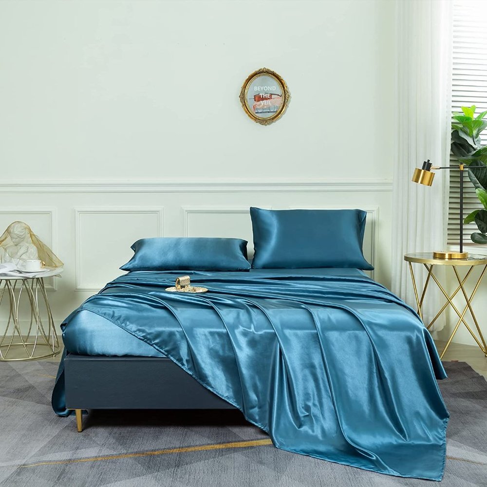 New 4 Pcs Satin Sheets Queen - Silk Silky Super Soft Extra Deep Pocket Queen set - Picture 5 of 16
